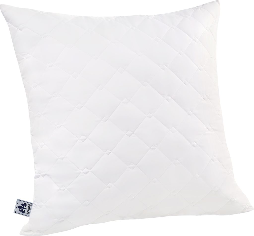 A white quilted pillow on a white background.