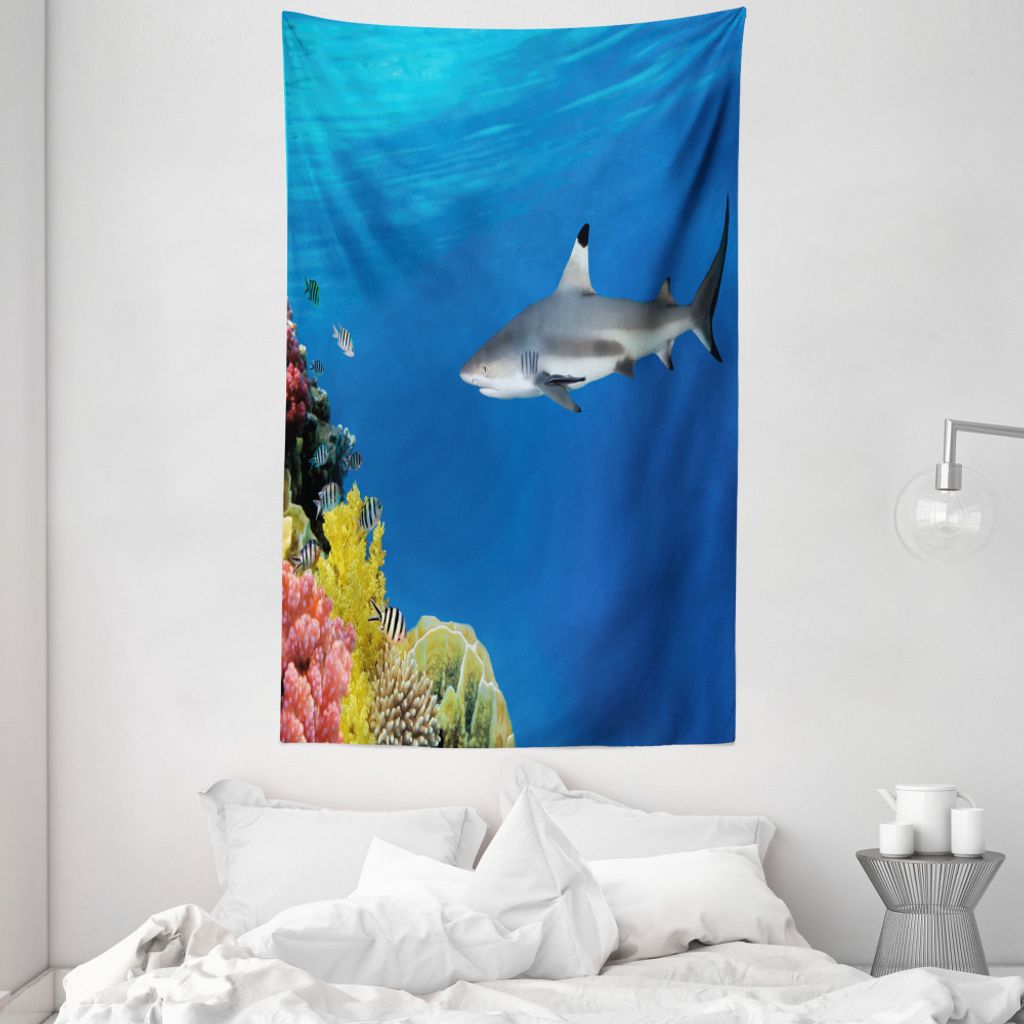 ABAKUHAUS Hai Wandteppich und Tagesdecke, Tropic Unterwasserwelt aus Weiches Mikrofaser Stoff Waschbar ohne Verblassen Digitaldruck, 140 x 230 cm, ...
