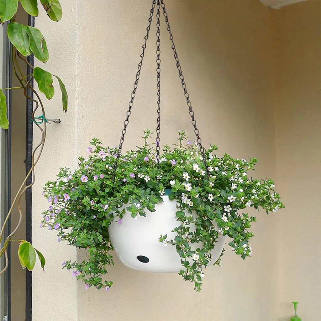 3 Pots de Fleurs Suspendus 20cm Blancs - Auto-irrigation Extérieur