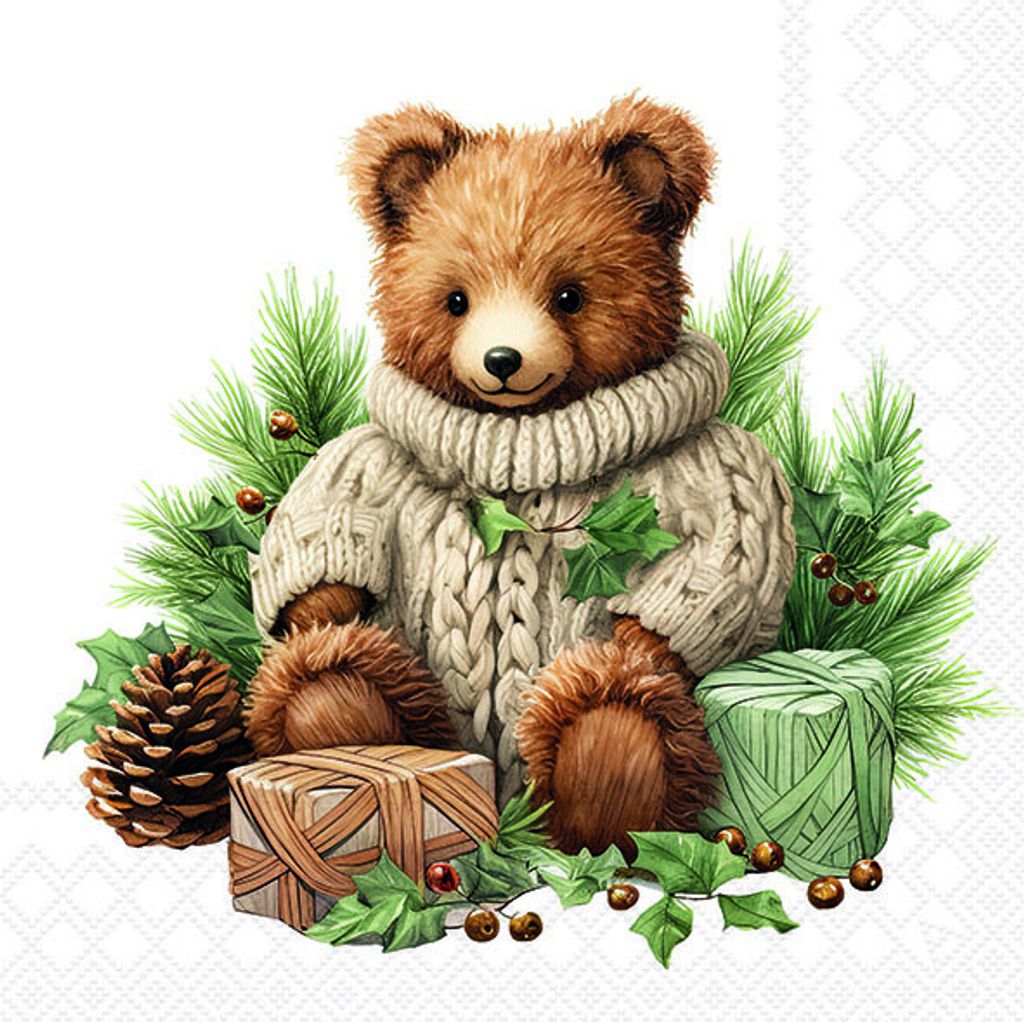 20 Servietten Cuddle Bear - Niedlicher Winterbär 33x33cm