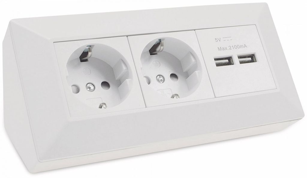 ChiliTec Steckdosenblock 22793, 2-fach, mit 2x USB, Produktbild 