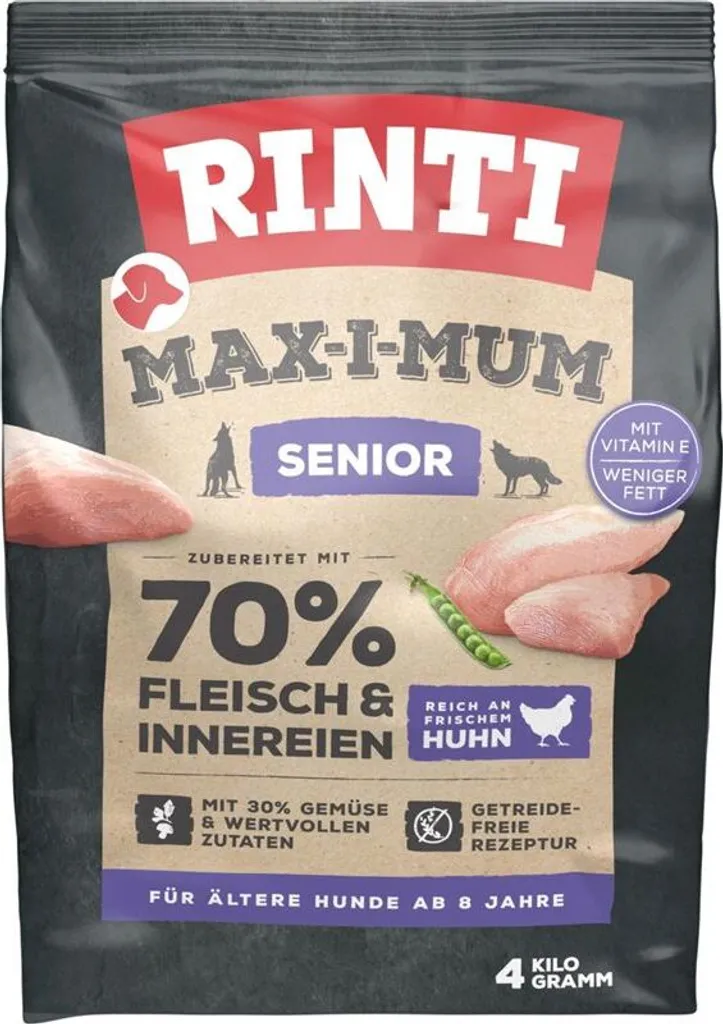 Rinti Max-i-mum Senior Poulet 4kg - Riche en Viande Fraîche et Nutriments