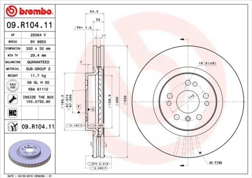 BREMBO Bremsscheiben (2 Stück) Vorderachse 09.R104.11