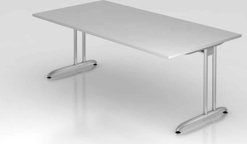 Schreibtisch Markku | Grau | BxT 200x100cm | Arbeitshöhe 72cm | höhenjustierbar 0-10 mm | C-Fuß-Gestell Silber | Rechteckform