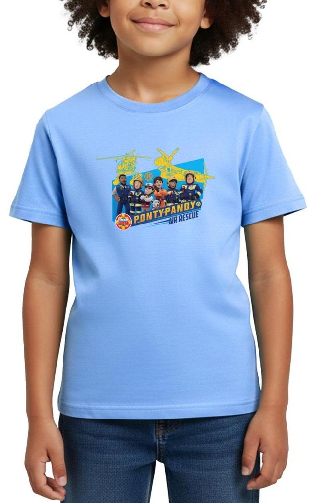 Spreadshirt Feuerwehrmann Sam Pontypandy Air Rescue Kinder T-Shirt, 110/116 (5-6 Jahre), Himmelblau