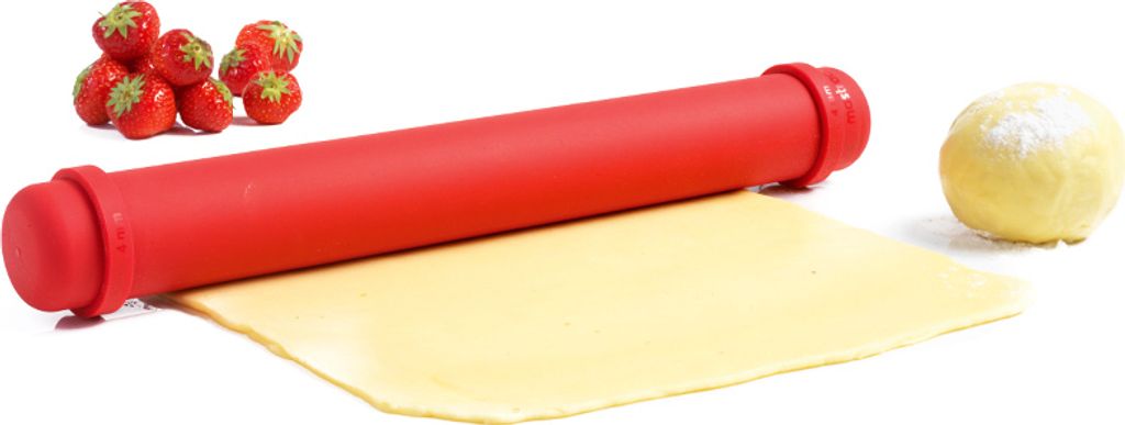 Mastrad Nudelholz TEIGROLLER Silikon mit Ringen Rot Produktbild 