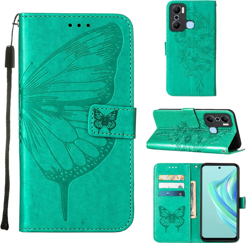 Custodia Infinix Hot 20 Play Verde - Cover a Libro con Farfalle 3D