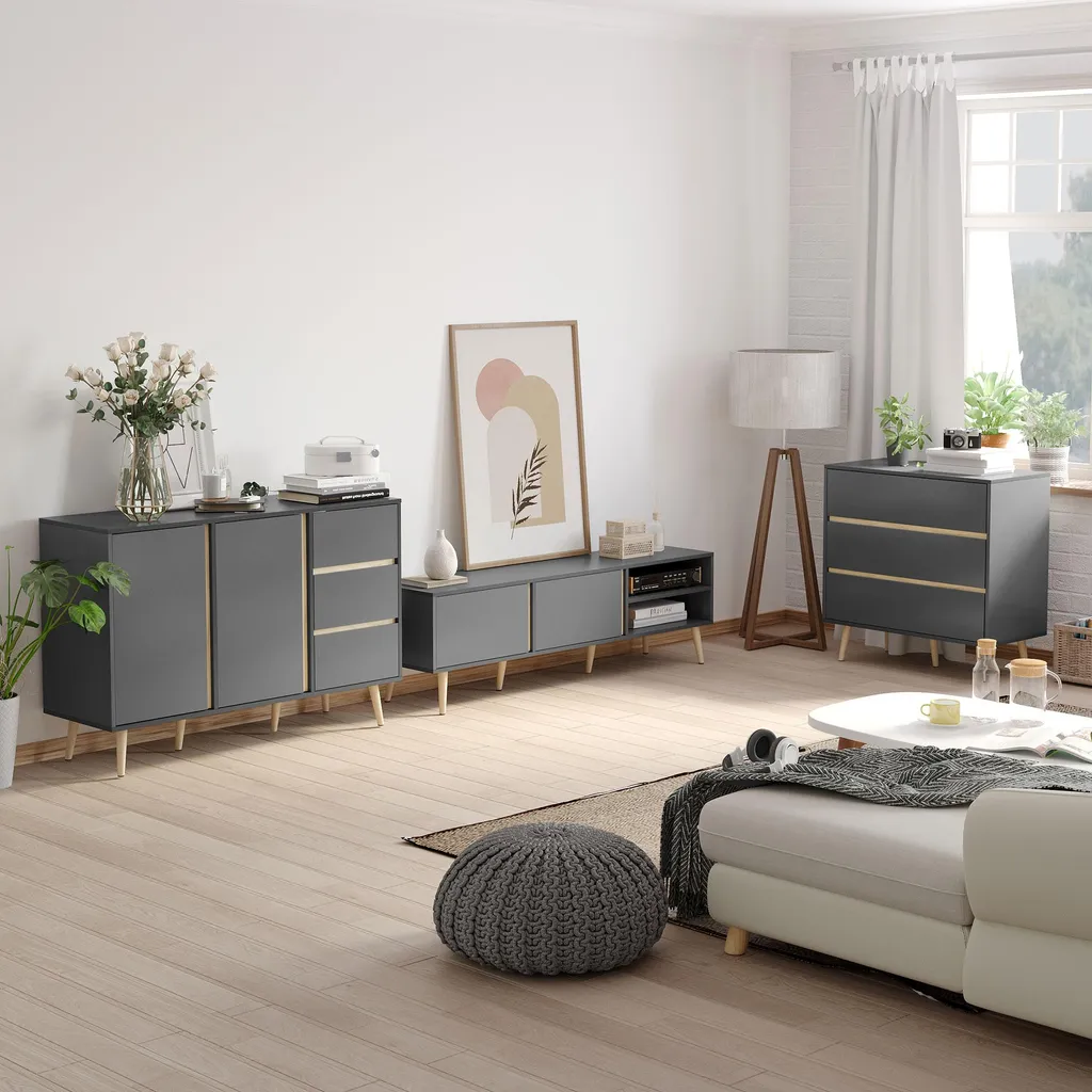 Rangement chambre commode grise 3 tiroirs scandinave gain de place 80cm