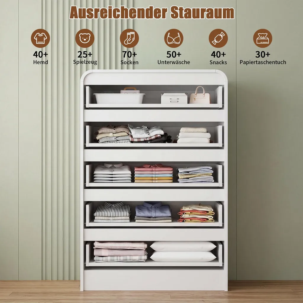 Commode de chambre blanche à 5 tiroirs ProximaX avec éclairage intégré