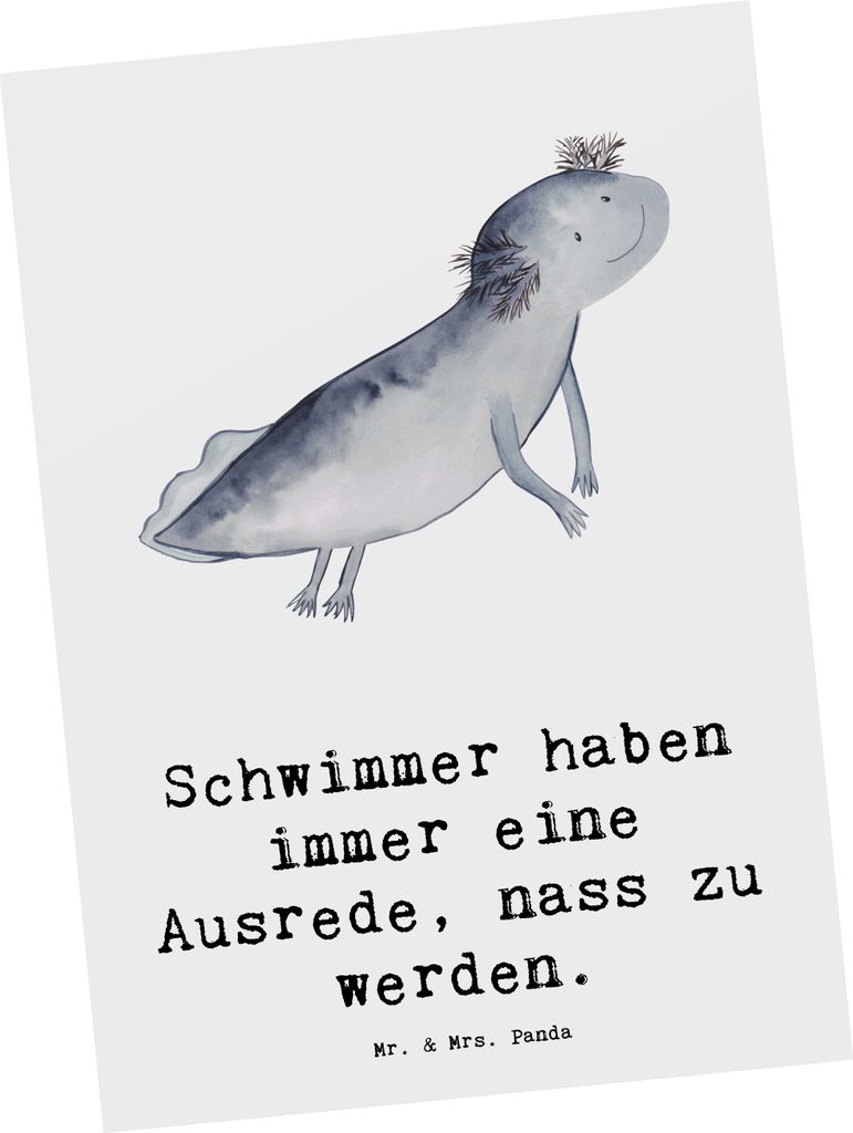 Mr. & Mrs. Panda Postkarte Schwimmen Ausrede - Weiß - Geschenk, Nass, Sportler, Grußkarte, Wasser, Ansichtskarten, Schwimmtechnik, Teamsport, Ges...