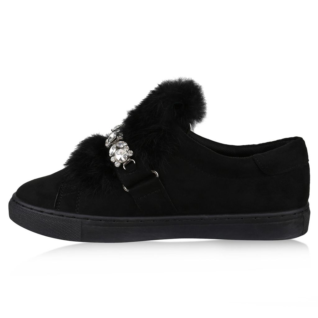Mytrendshoe Damen Sneaker Low Fell Strass Freizeit Schuhe