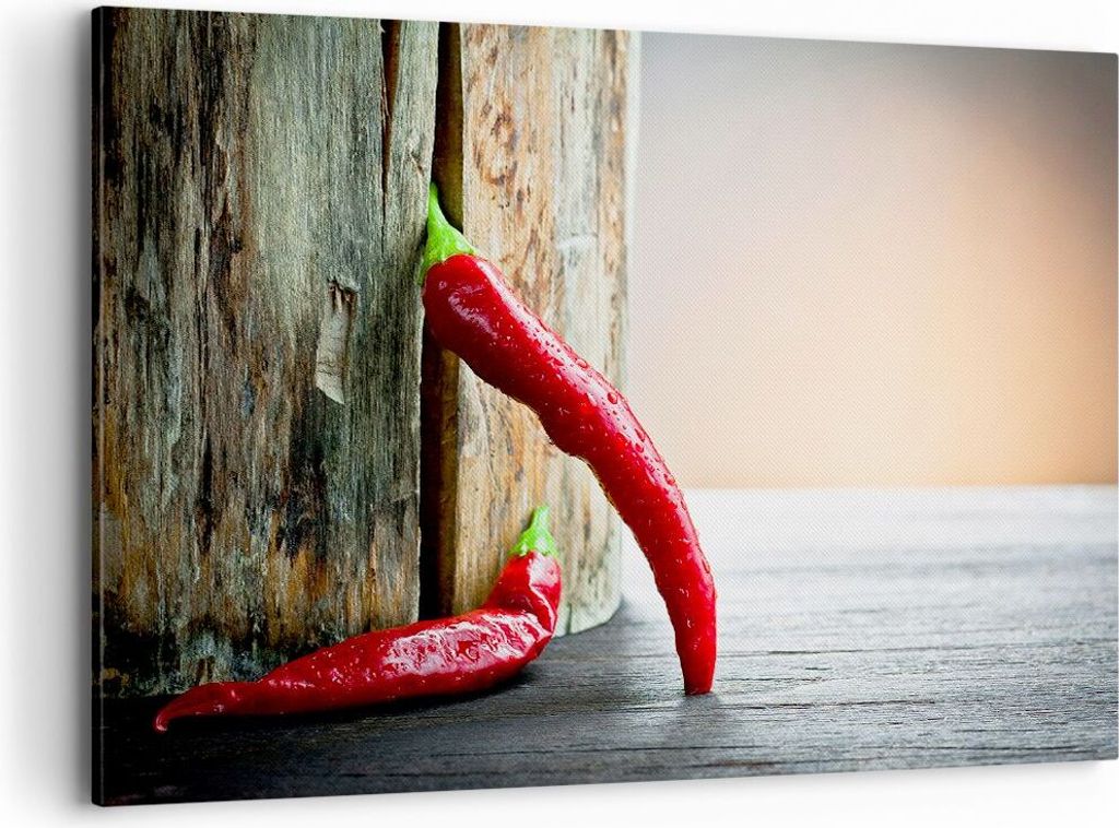 Bild auf Leinwand - Leinwandbild - Chili Gewürz Gemüse - 120x80cm - Wand Bild - Wanddeko - Leinwanddruck - Bilder - Kunstdruck - Wanddekoration -...