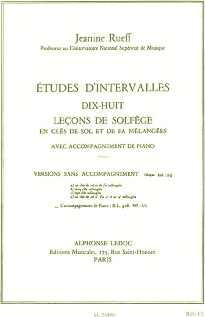 Rueff Etudes D'Intervalles 18 Lecons De Solfege Avec Accompagnement Bl908