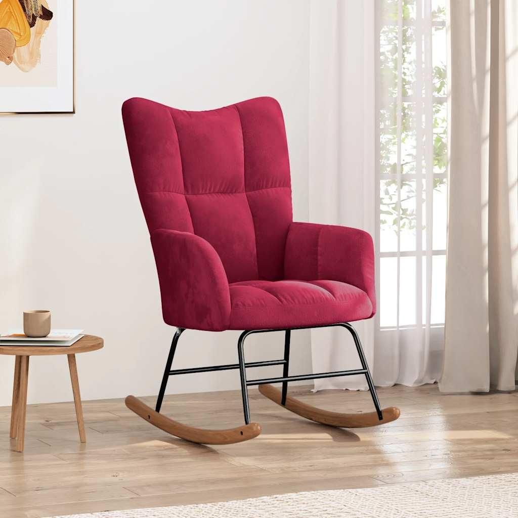 vidaXL Sedia a dondolo in velluto rosso vino Immagine del prodotto 