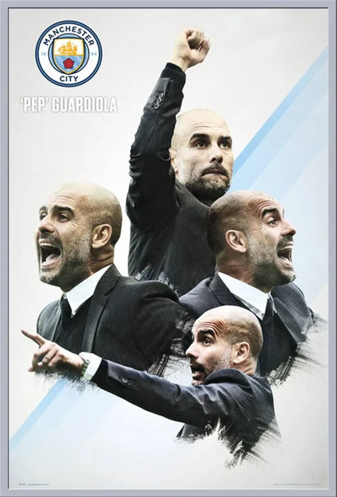 Affiche Manchester City Guardiola 16/17 Shinsuke Cadre Argenté 61x91,5 cm