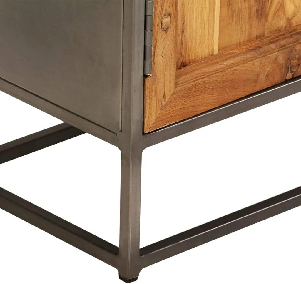 Meuble d'Entrée Compact en Acier et Teck 65cm Buffet Gain de Place Chic