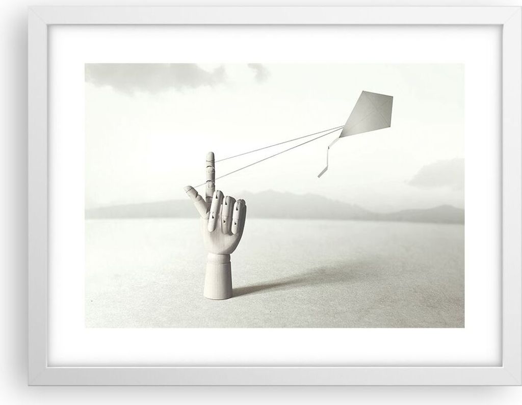Gerahmtes Poster - Weißer Rahmen - Modern Hand Drachen - 40x30 cm - Wand Bild - Wanddeko - Wandbilder - Kunstposter - Wandposter - Bilderrahmen - ...