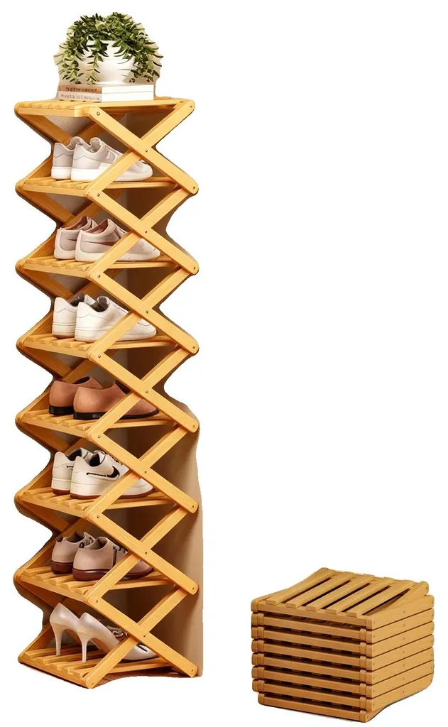 Étagère à chaussures en bambou pliable 90x70x30 cm pour 10 paires