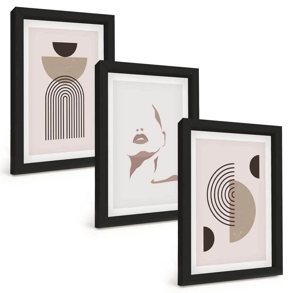 Bilder Set 3-teilig im schwarzen Rahmen – Wandbilder 3 Stück – gerahmte Poster für Wohnzimmer, Schlafzimmer und Flur – 20x30 cm – Abstrak...