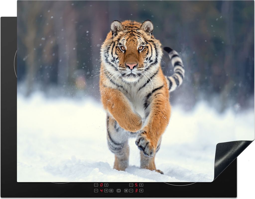 KitchenYeah Herdabdeckplatte Tiger - Landschaft - Schnee - Tiere , 77x59cm, Küche Deko, Glaskeramikkochfeld Herdabdeckung, Abdeckplatte fùr Koc...