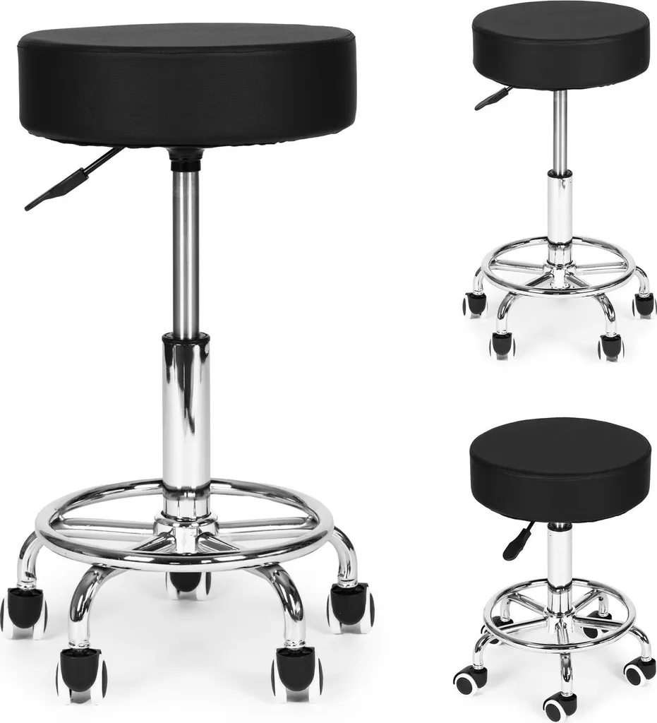 Tabouret de travail noir réglable pour cabinet médical et esthéticienne