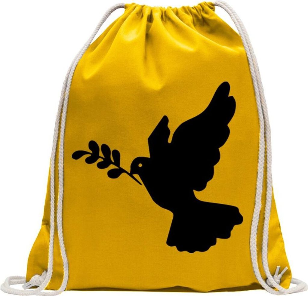 Kiwistar - Turnbeutel - gelb - Friedenstaube - Fun Rucksack Sport Beutel Gymsack Baumwolle mit Ziehgurt