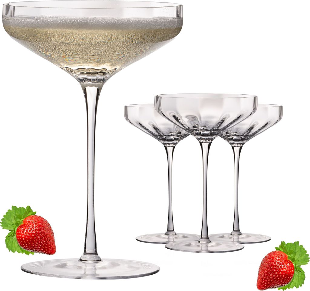 IMPERIAL große Sektschalen gewellt 320ml Sektgläser Set 4-Teilig "Cali" Champagnergläser aus Crystalline Glas Handmade