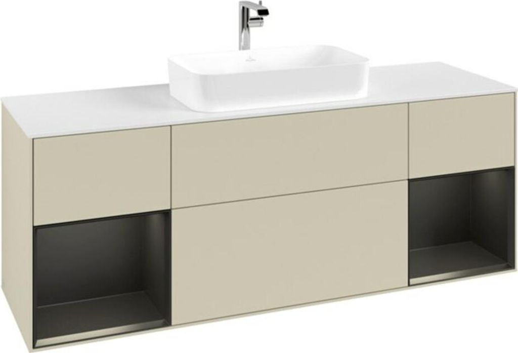 V&B Waschtischunterschrank Abdeckplatte wh. m Finion 160x60cm, Reg bla m Lac, si Gr m Lacquer