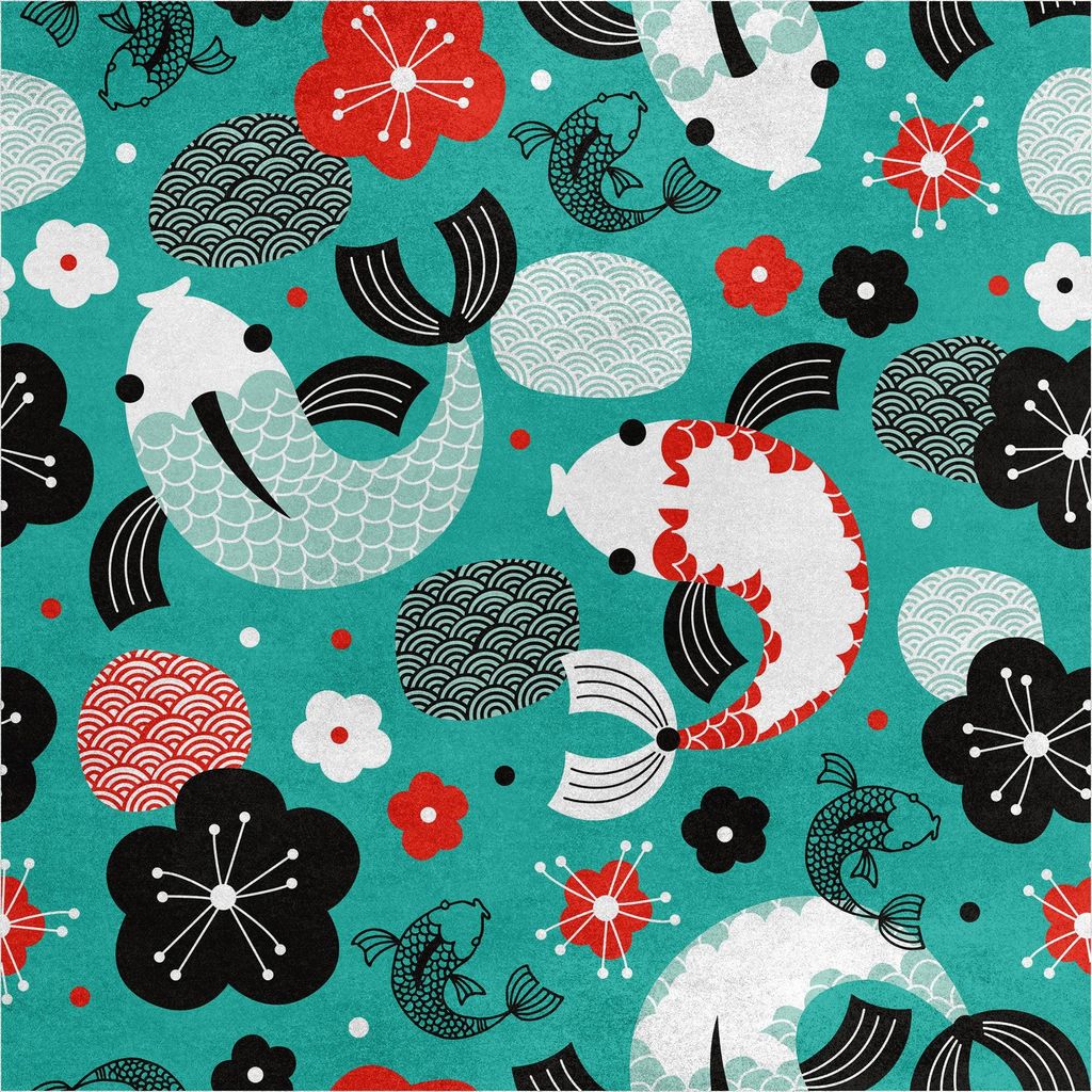 Royal Samt Stoff Polyester Zum Nähen - Motiv asiatischer Fisch