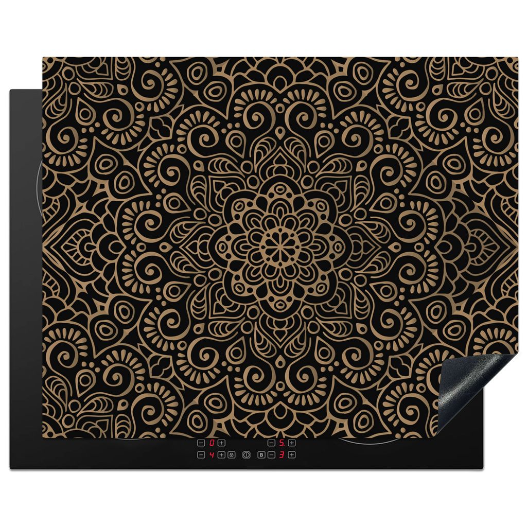 KitchenYeah Herdabdeckplatte Goldenes Muster auf schwarzem Hintergrund , 65x52cm, Küche Deko, Glaskeramikkochfeld Herdabdeckung, Abdeckplatte f...
