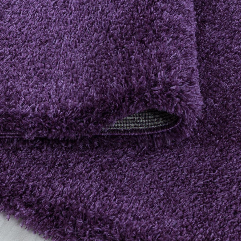 Flauschiger Teppich Einfarbig Samtweich Waschbar Strapazierfähig | Rund Violett 80x80 cm Flur Gekettelt Schnelltrocknend | SALZACH – Kadima Design