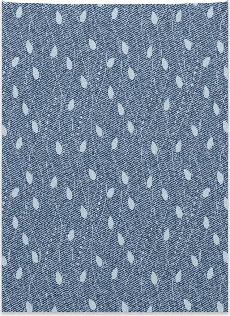 Abakuhaus Blätter Wandteppich, Zweige über Denim aus Weiches Mikrofaser Stoff Kein Verblassen Klare Farben Waschbar, 110 x 150 cm, Babyblau und
