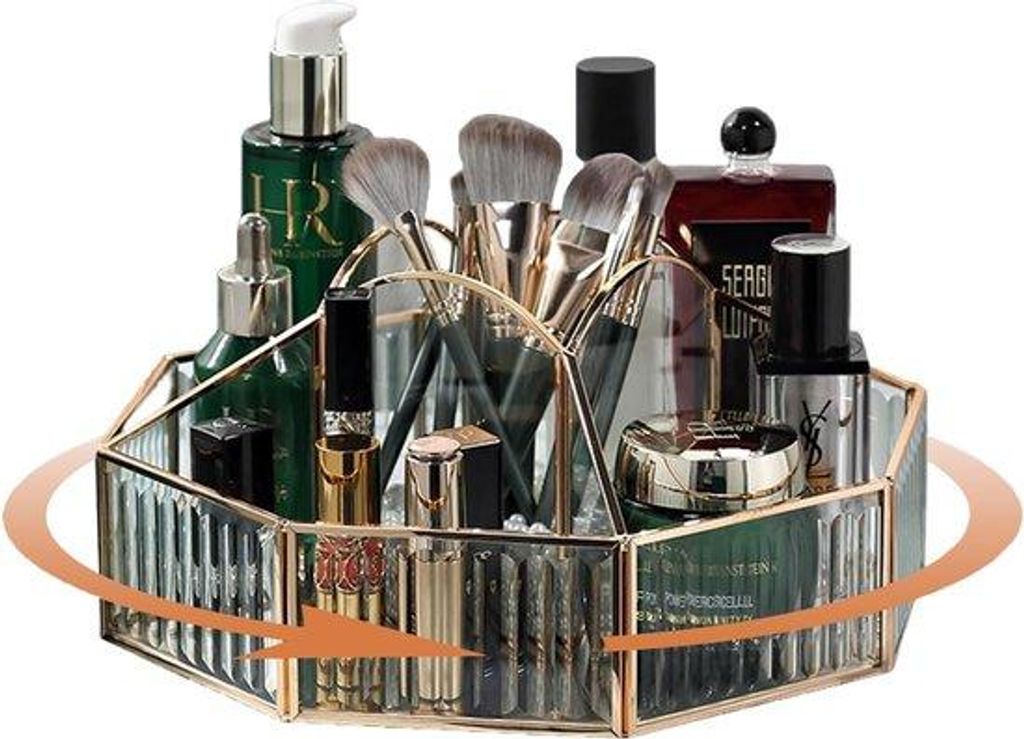 Drehbarer Make-up-Organizer, Glas, Schminkhalter für Schminktisch, 360°