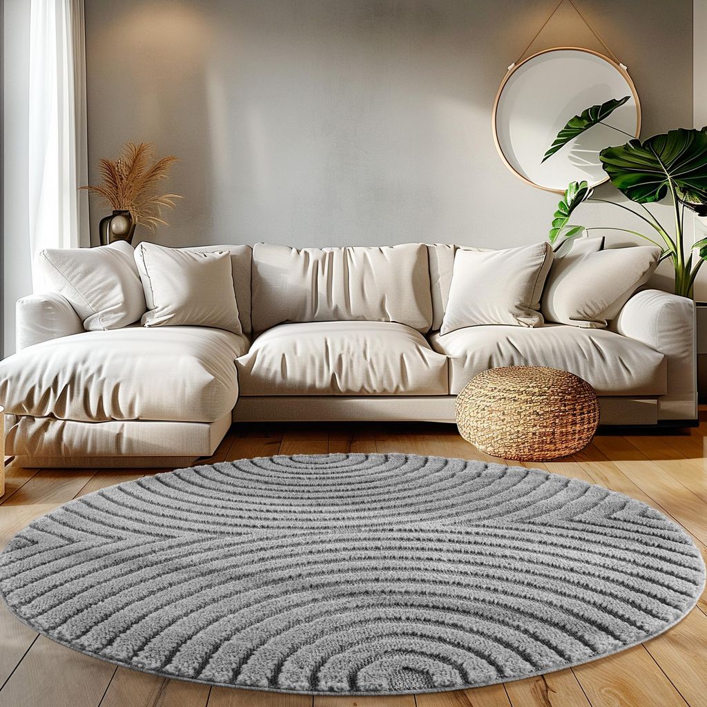 Teppium Hochflor Teppich Wohnzimmer Skandinavische Boho Design 3D Optik Teppich Shaggy Flauschig Weich, Grösse: 80 cm Rund