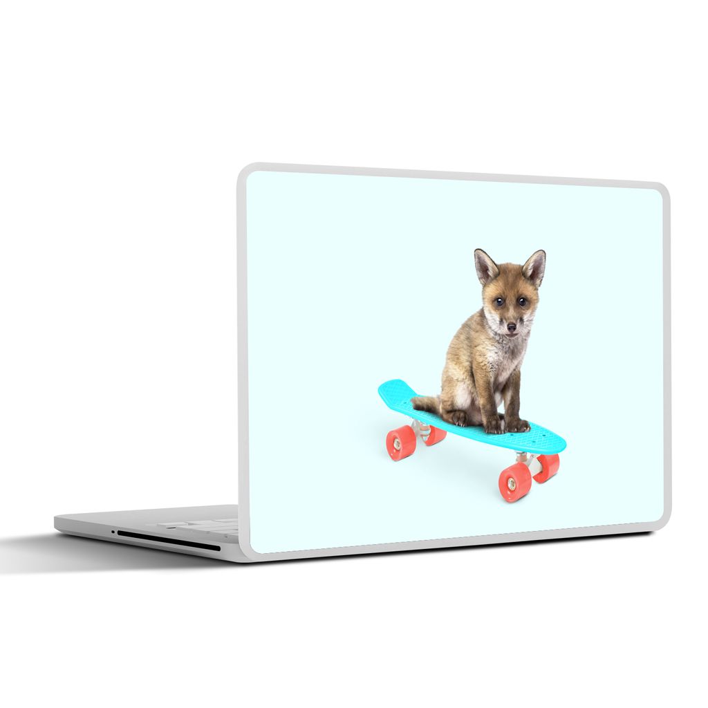 MuchoWow Laptop Aufkleber Sticker Cover Fuchs - Tiere - Skateboard - Blau 25x18 cm - Laptop-Deko