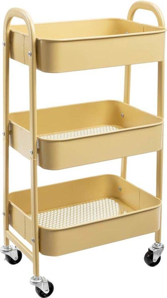 Dreieckiger 3-Schubladen-Metall-Utility-Wagen mit Rädern, für Küche, Bad, Schlafzimmer, Büro, gelber Farbe