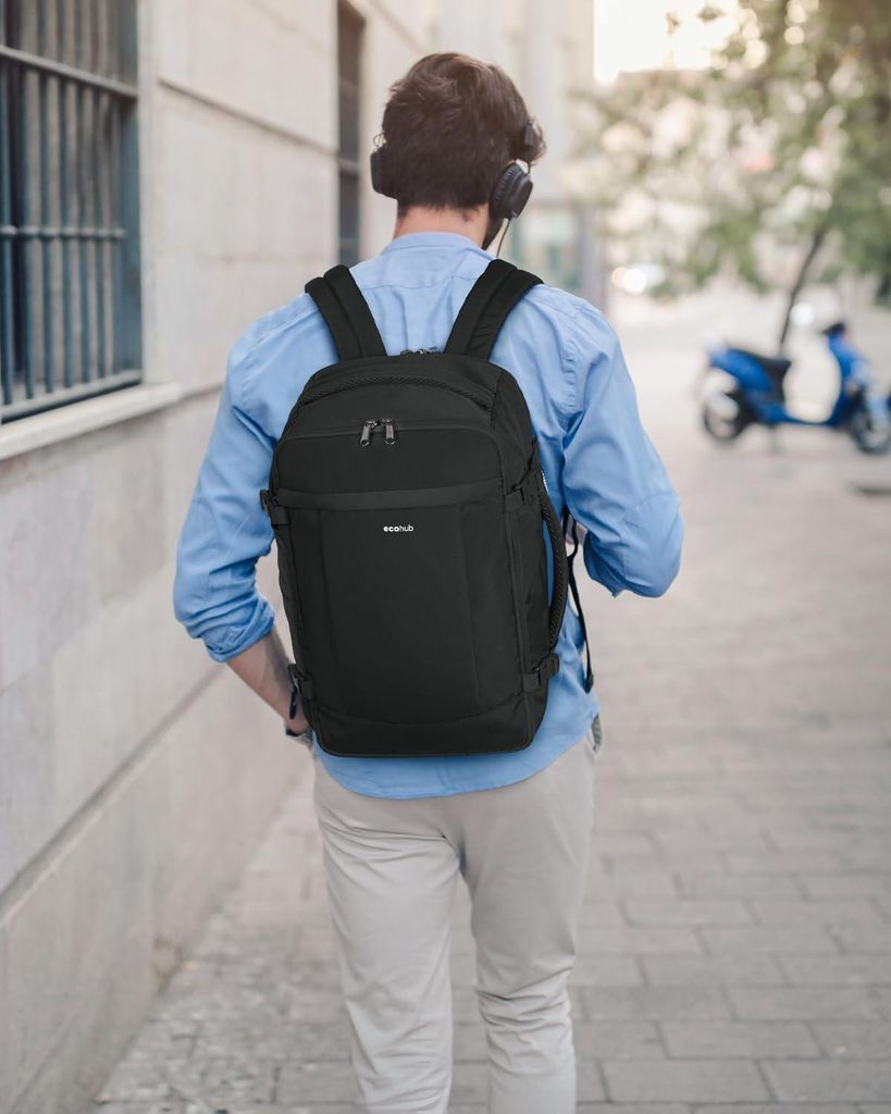 ECOHUB 30L Handgepäck Rucksack Flugzeug, Diebstahlsicher für easyjet handgepäck 45x36x20, 3D Laptop Reiserucksack, Recycelt travel backpack Wass...