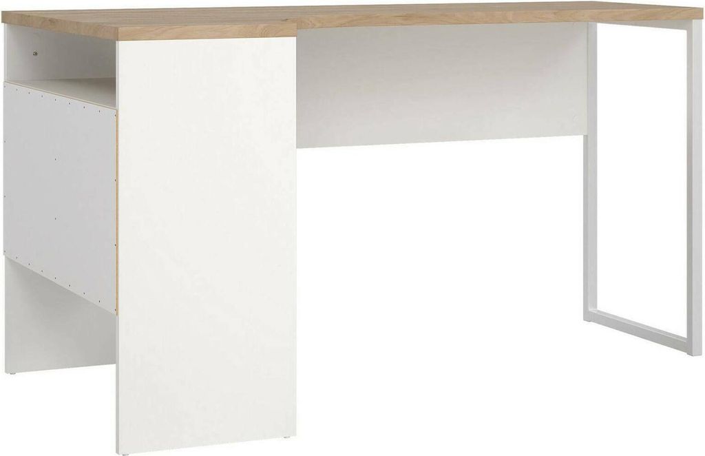 Schreibtisch Patience, Mehrzweckschreibtisch, Bürotisch für PC, Eckschreibtisch, 145x81 h77 cm, Weiß und Eiche