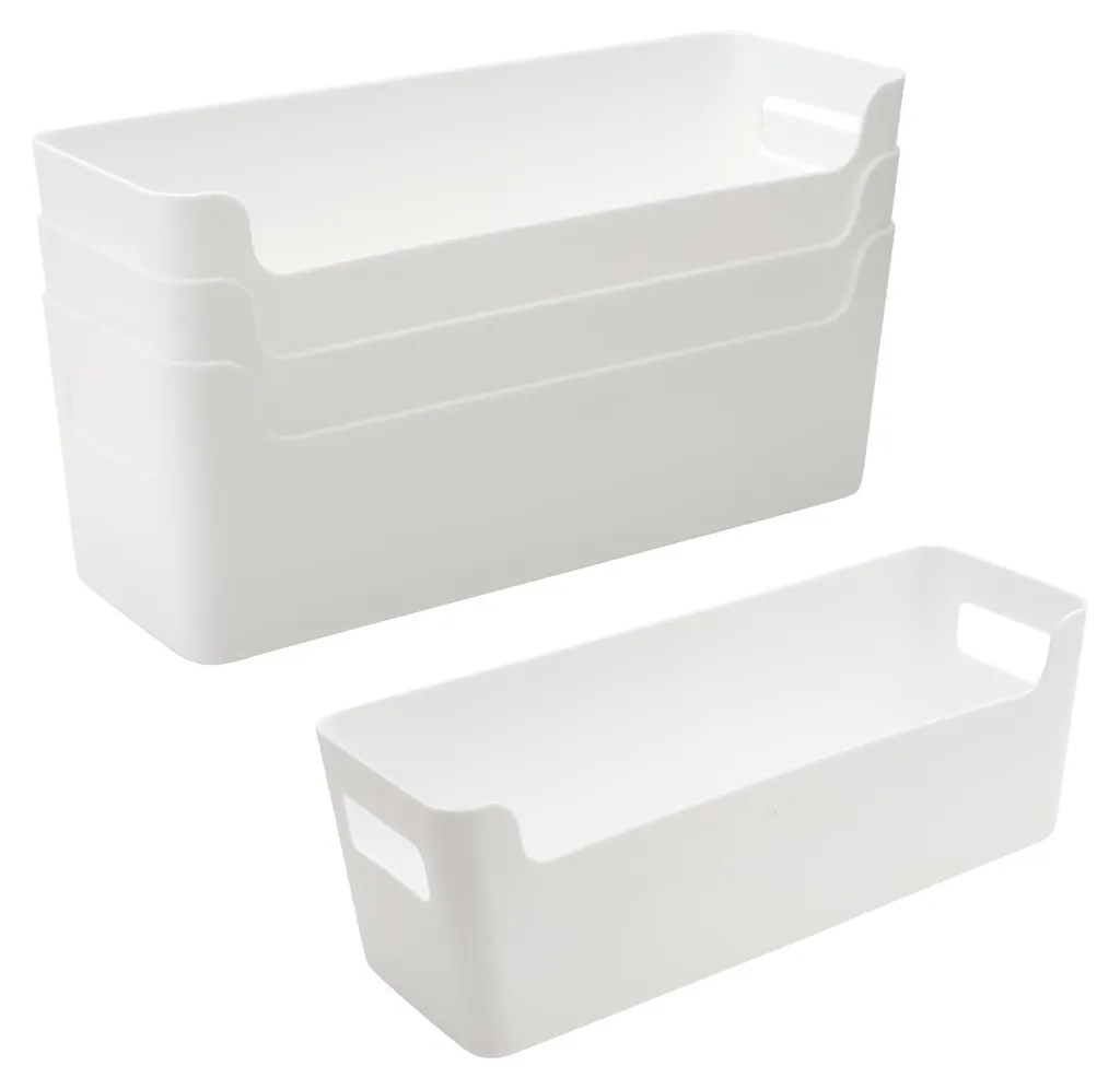 Paniers de Rangement en Plastique Blanc Durable, Set de 4 Organiseurs