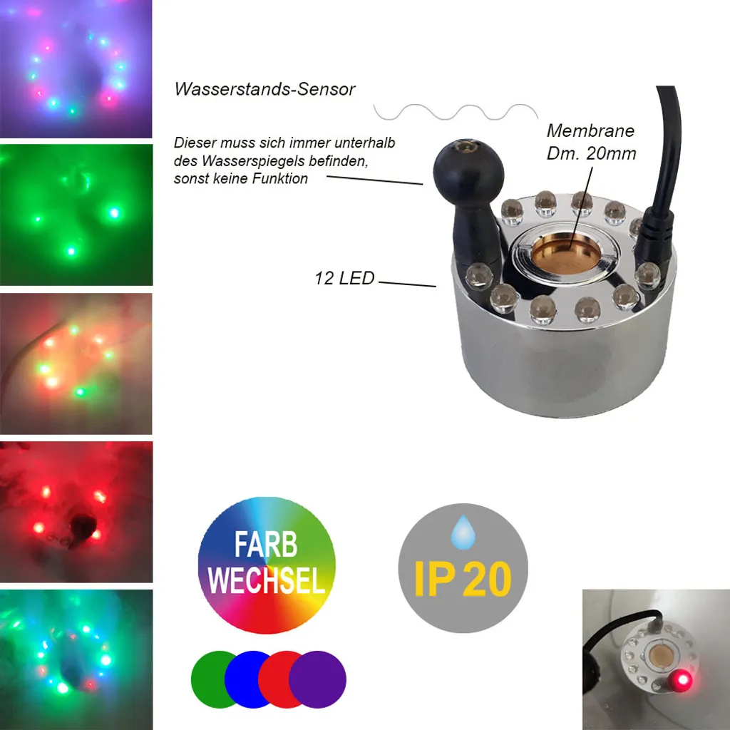 Ultraschall Nebelgenerator Mit LED - Wasservernebler Für Teiche Und Aquarien