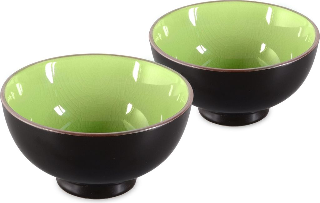 Matcha Schale / Matcha Teeschalen Set, 2x Matcha Schale 250ml sommergrün, Craquelé-Muster