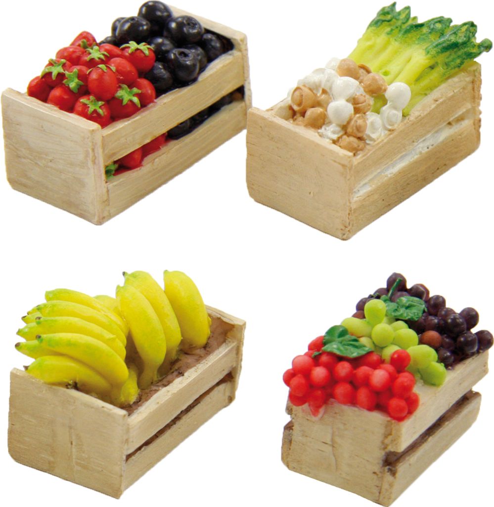 4x FADEDA Obststeige / Höhe:3 cm / handbemalt / detailgetreue Krippen Figuren - Weihnachten Tisch Dekoration Krippe Zubehör