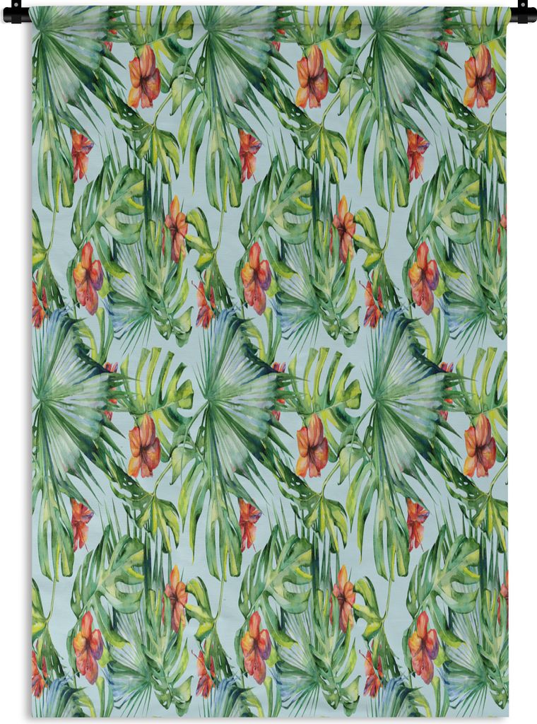 MuchoWow Wandteppich Wandbehang Blumen - Hibiskus - Orange - Blätter 60x90 cm Tapisserie Dekoration Wandtuch - Foto-Teppich - Abwaschbar