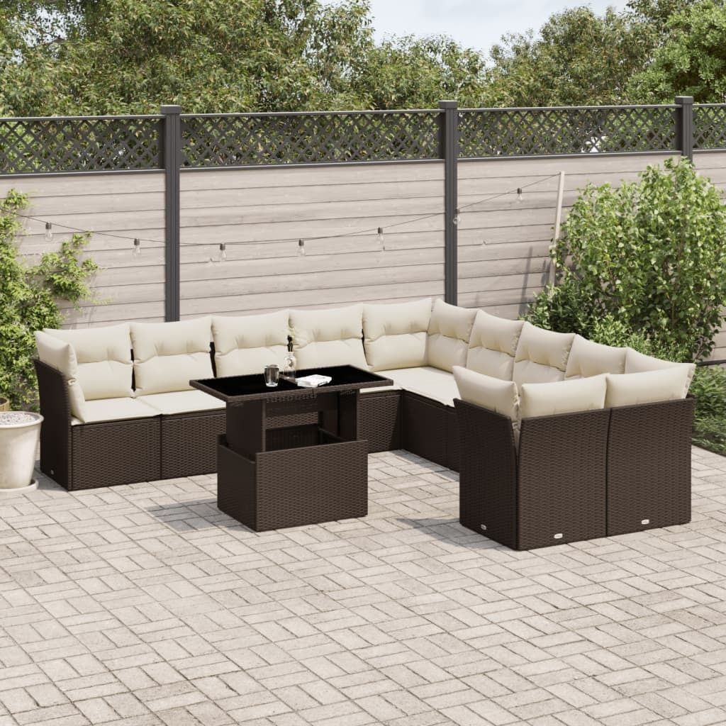 "Rabatt" 11-tlg. Garten-Sofagarnitur - mit sofa - mit Kissen Braun Poly Rattan - Lounge-Dining set CC10378
