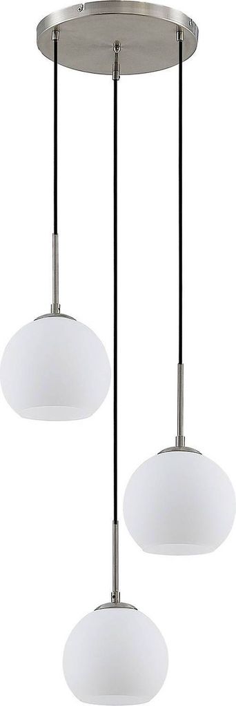 Lindby Hängelampe Jurian, Ø 32 cm, 3-flg., nickel/opal, Produktbild 