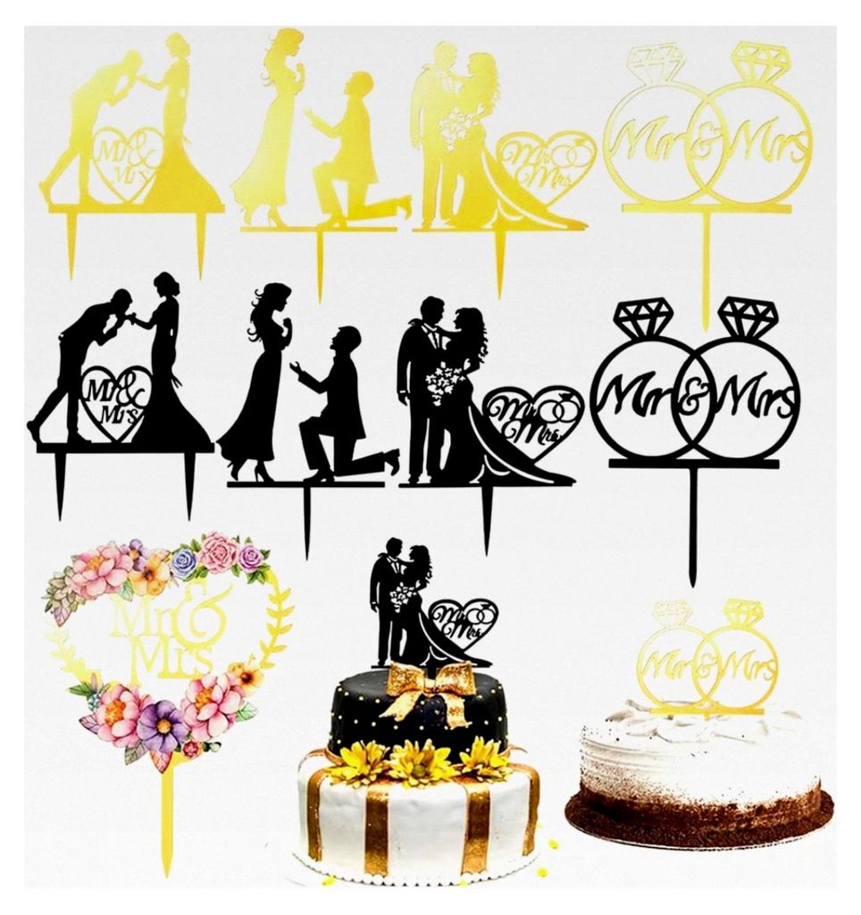 Hochzeitstortenaufsatz aus Acryl für Torten und Cupcakes, Mr & Mrs, Glitter Deko für Hochzeiten, Verlobungen und Jubiläumsfeiern