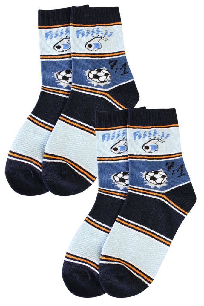 Kinder Socken 2-er Pack aus Baumwolle Fußballfan Jeans Blau Größe 35-38