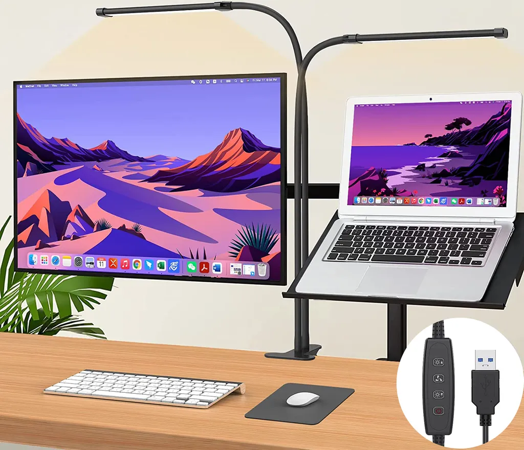 Lampe à pince LED protection des yeux avec 3 modes et double tête USB