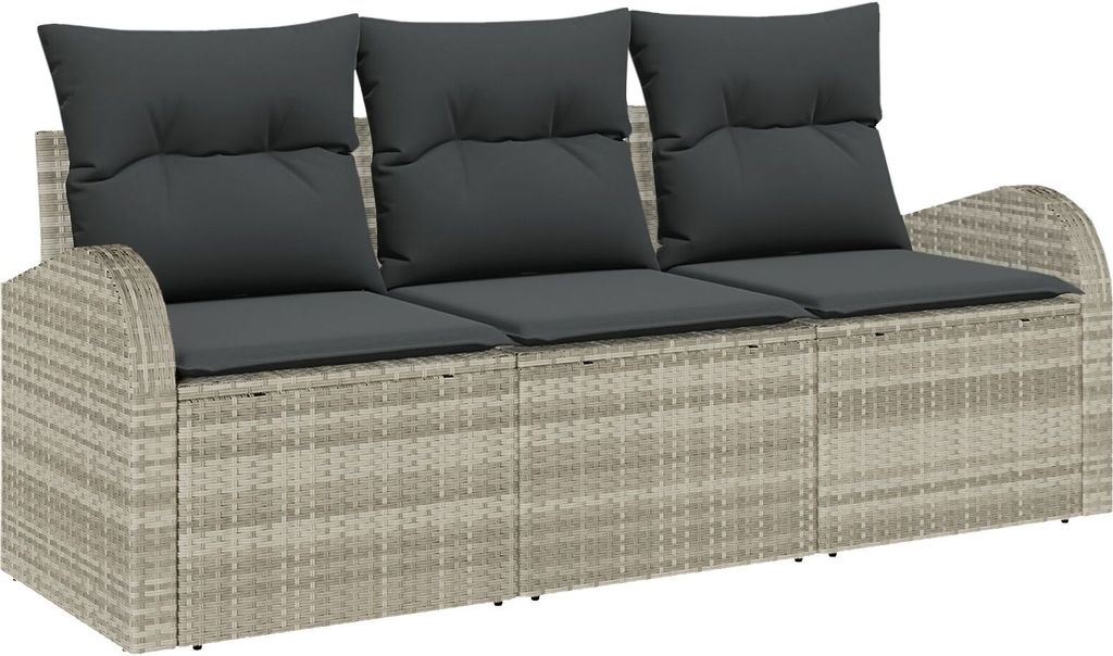 Möbel 3-teiliges Garten Sofa Set mit Kissen Hellgrau Poly Rattan, 2-Sitzer Garten Sofa mit Stauraum & Kissen Hellgrau Poly Rattan - Gartensofas 33...