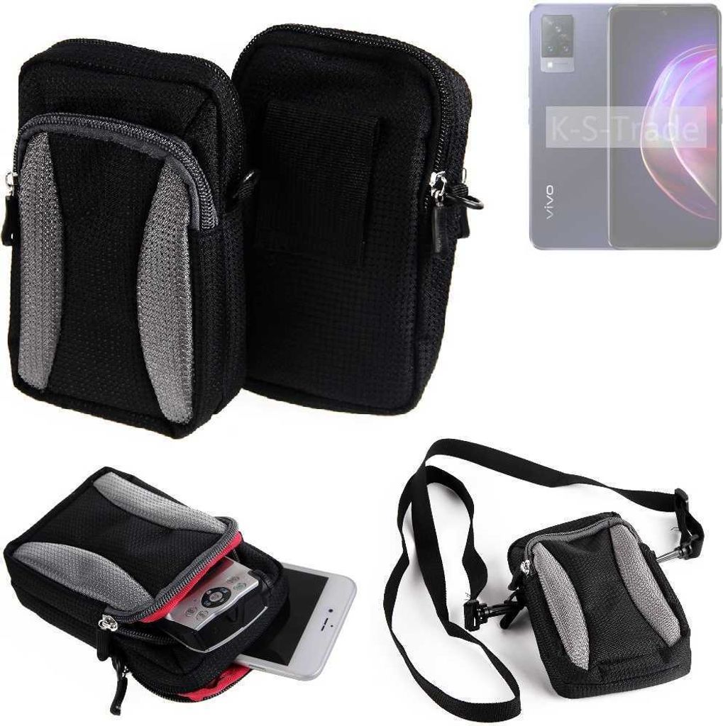 K-S-Trade Holster Schutz Hülle kompatibel mit Vivo V21 5G Handy Hülle Gürteltasche Umhängetasche mit Zusatzfach schwarz